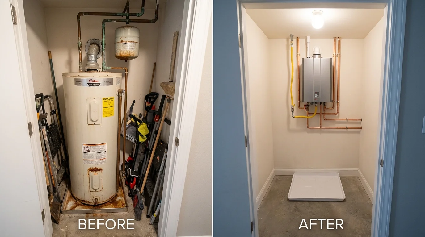 Tank water heater versus wall-mounted tankless unit comparison for Wautoma, WI homeowners